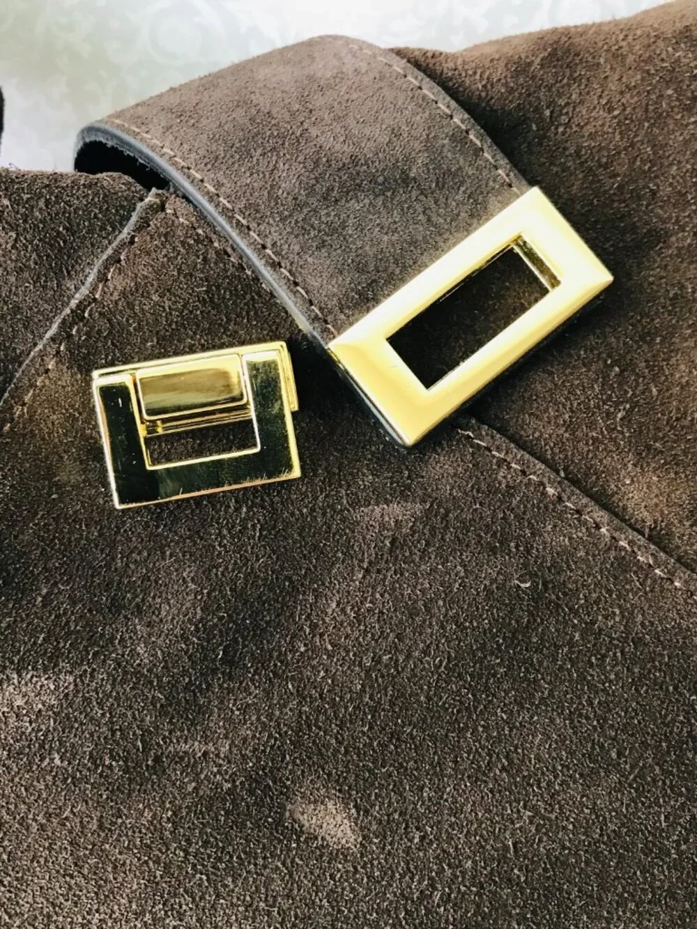 Divina Firenze Suede Shoulder Bag W Floral Embroidery Leather Made in Italy